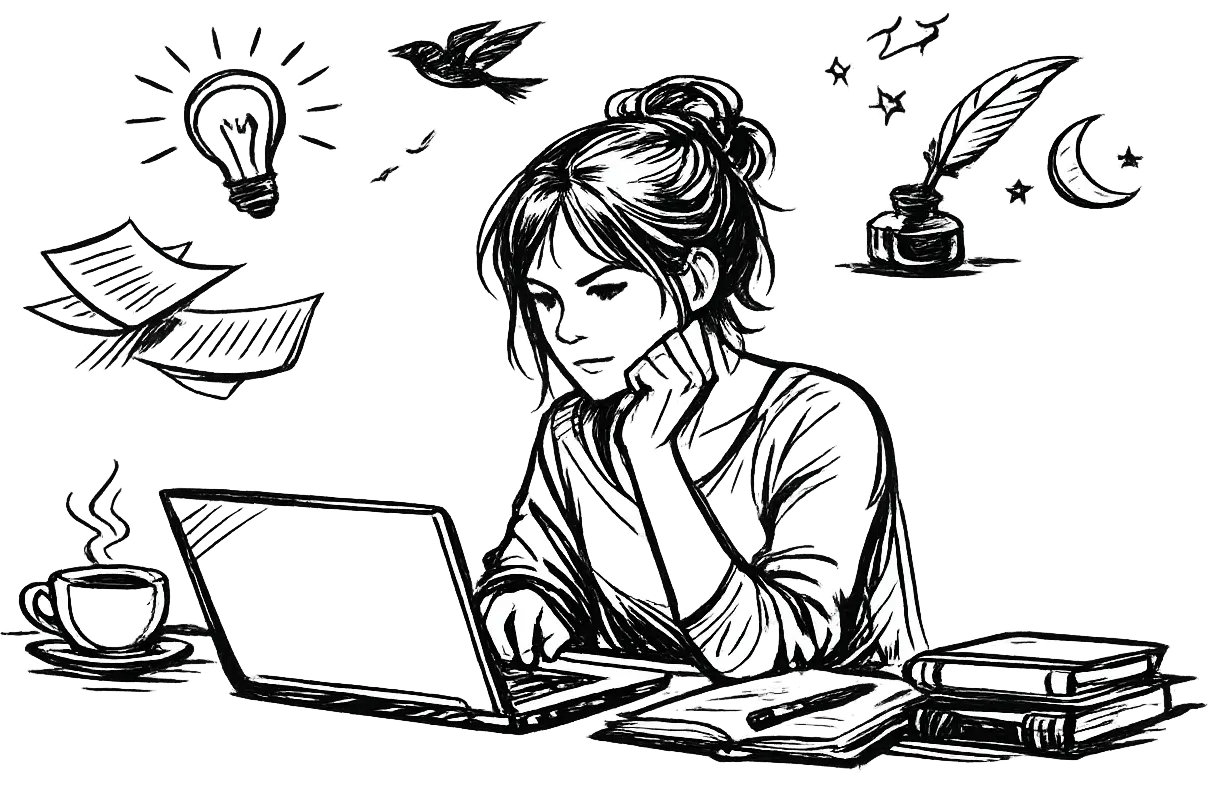 Éditeur Plumelisse avec un chapitre en cours, la barre d'outils et le compteur de mots